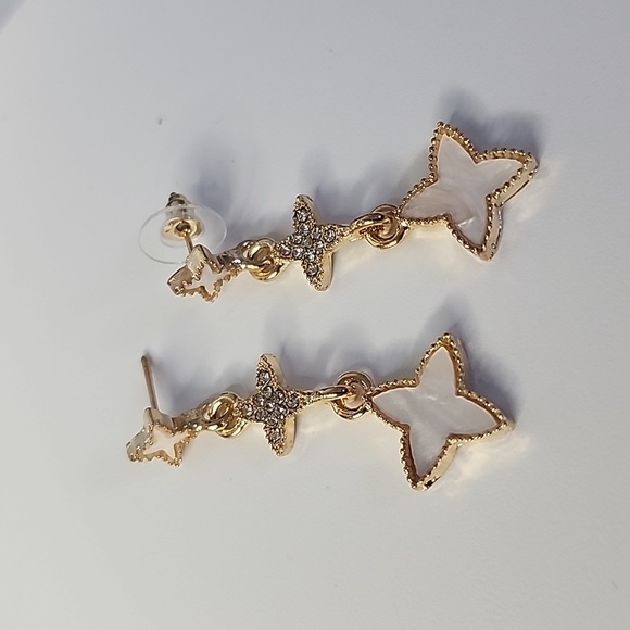 Gold Floral Element Drop Earrings New - Picture 1 of 6